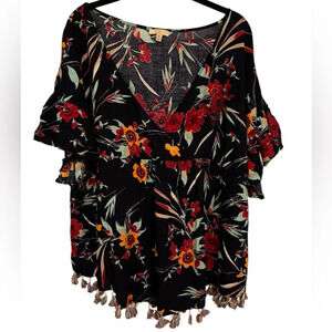 Kori Floral Blouse with Tassel Fringe Hem